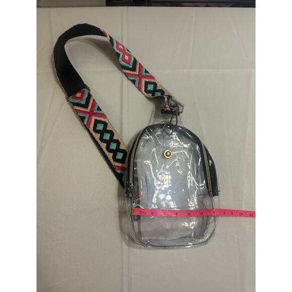 Clear Mini Backpack w/ Colorful Aztec Strap – Stadium Approved - Picture 4 of 6